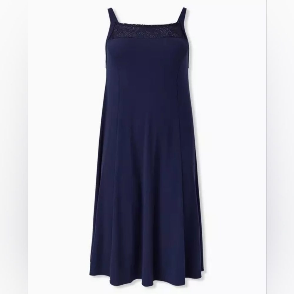 1X • Torrid • Navy Lace Inset Neckline Midi Rib Trapeze Dress - Picture 5 of 5